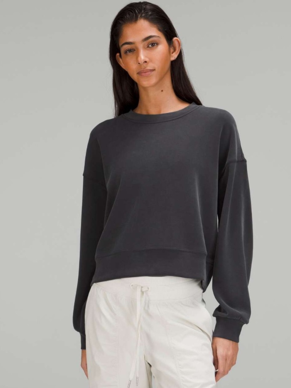 Lululemon Softstreme Perfectly Oversized Cropped Crew Black Sz 10